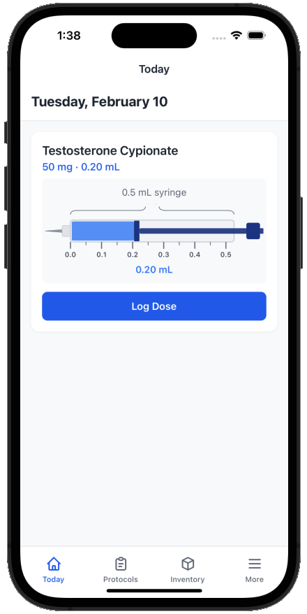 PeptideTrack Today screen